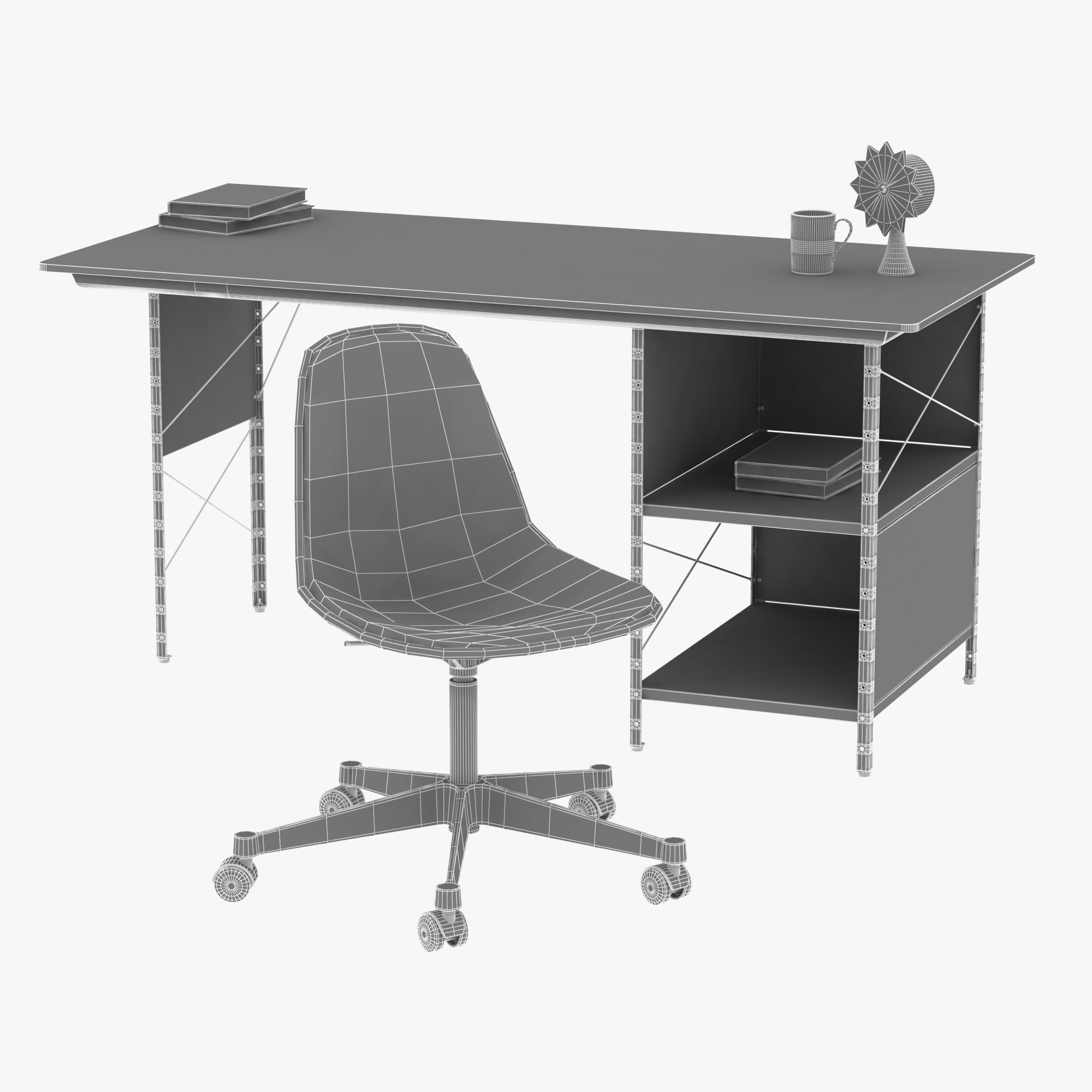 Vitra Eames plastic chair and edu desk unit 3D model_7