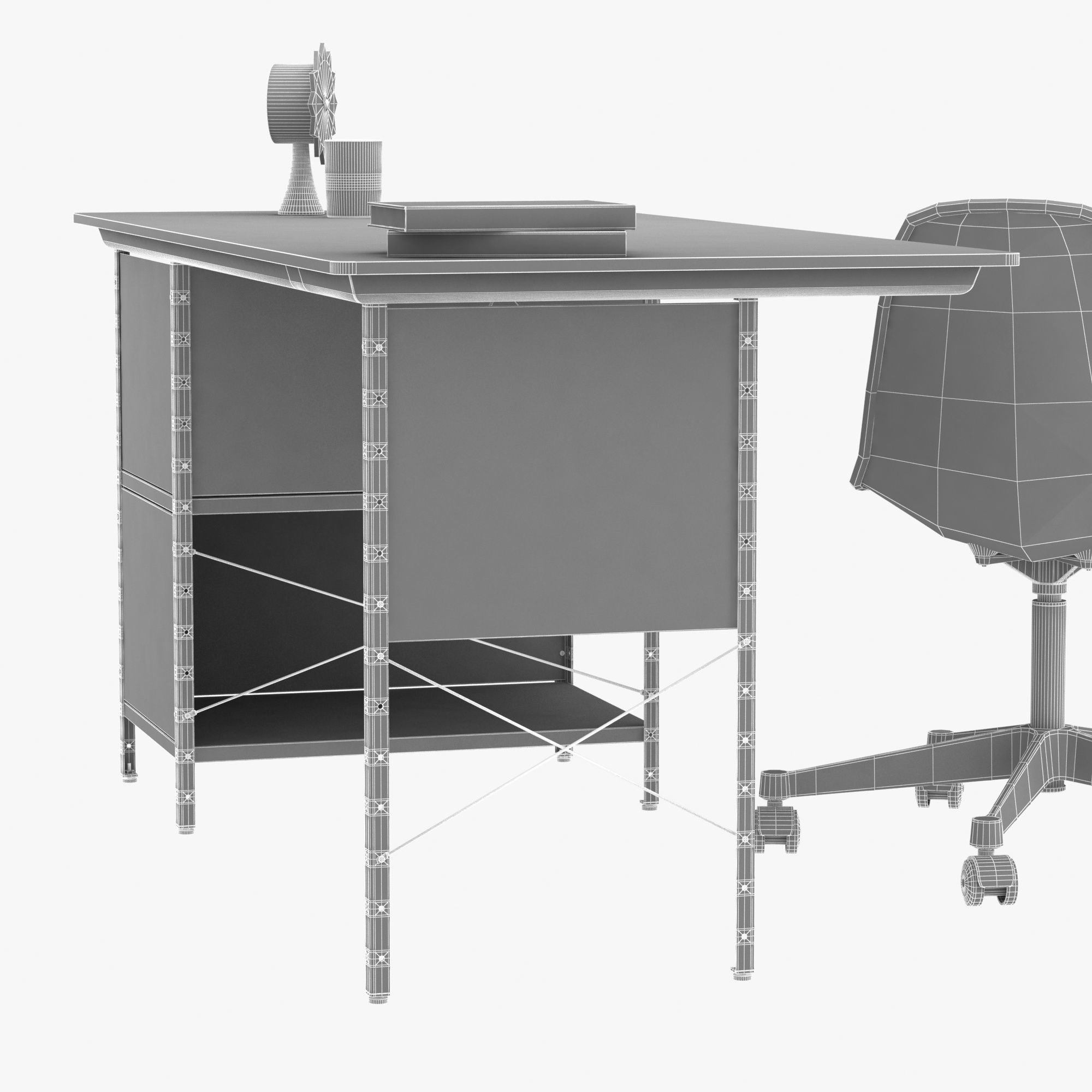 Vitra Eames plastic chair and edu desk unit 3D model_8