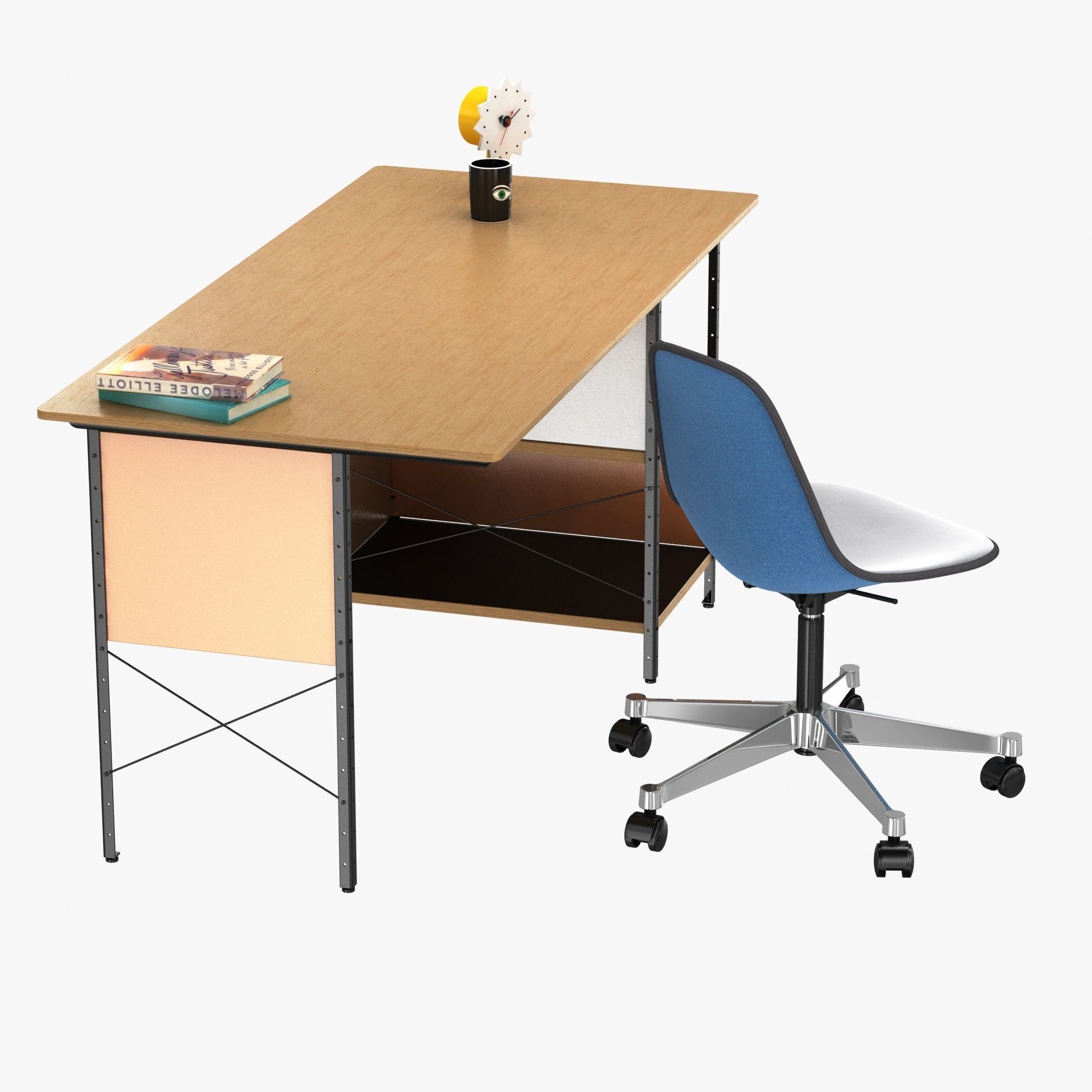 Vitra Eames plastic chair and edu desk unit 3D model_1