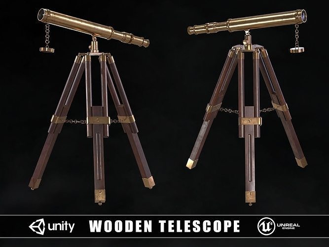 Wooden Telescope Low-poly 3D model