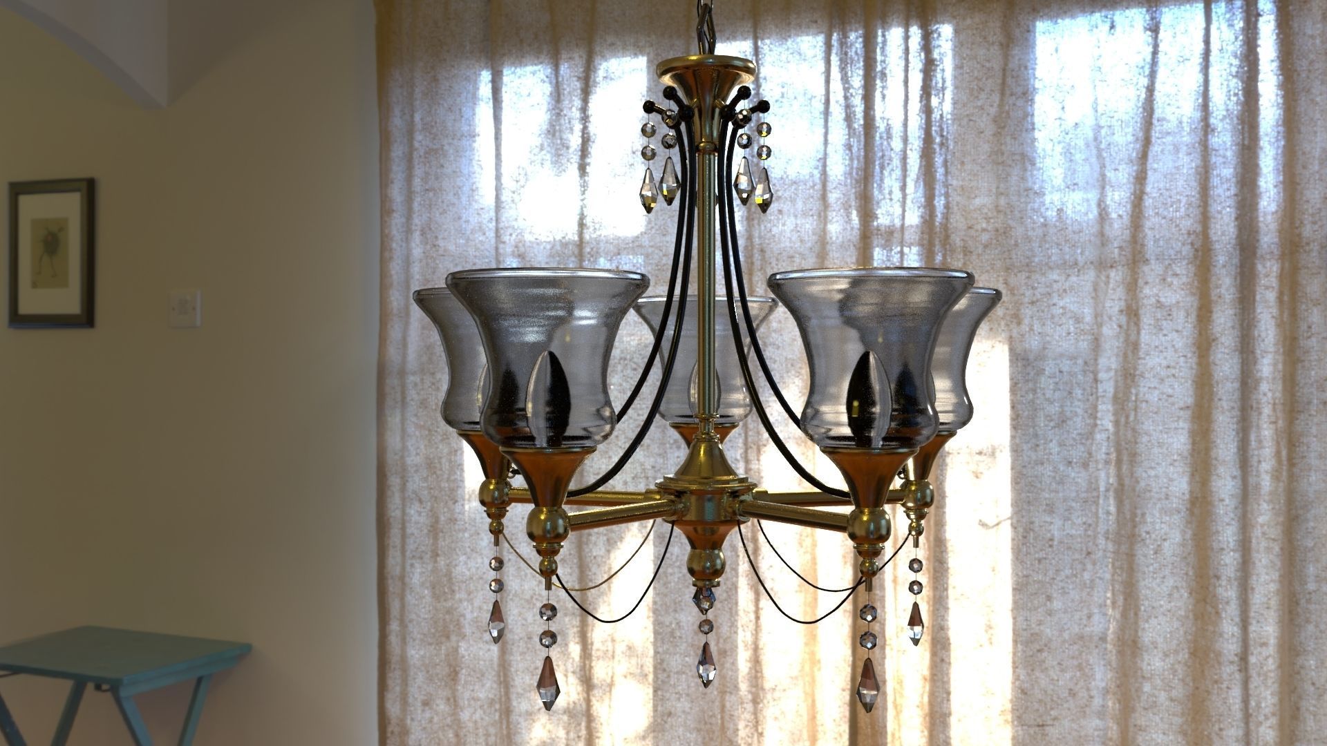 chandelier with four lights 3D model_2