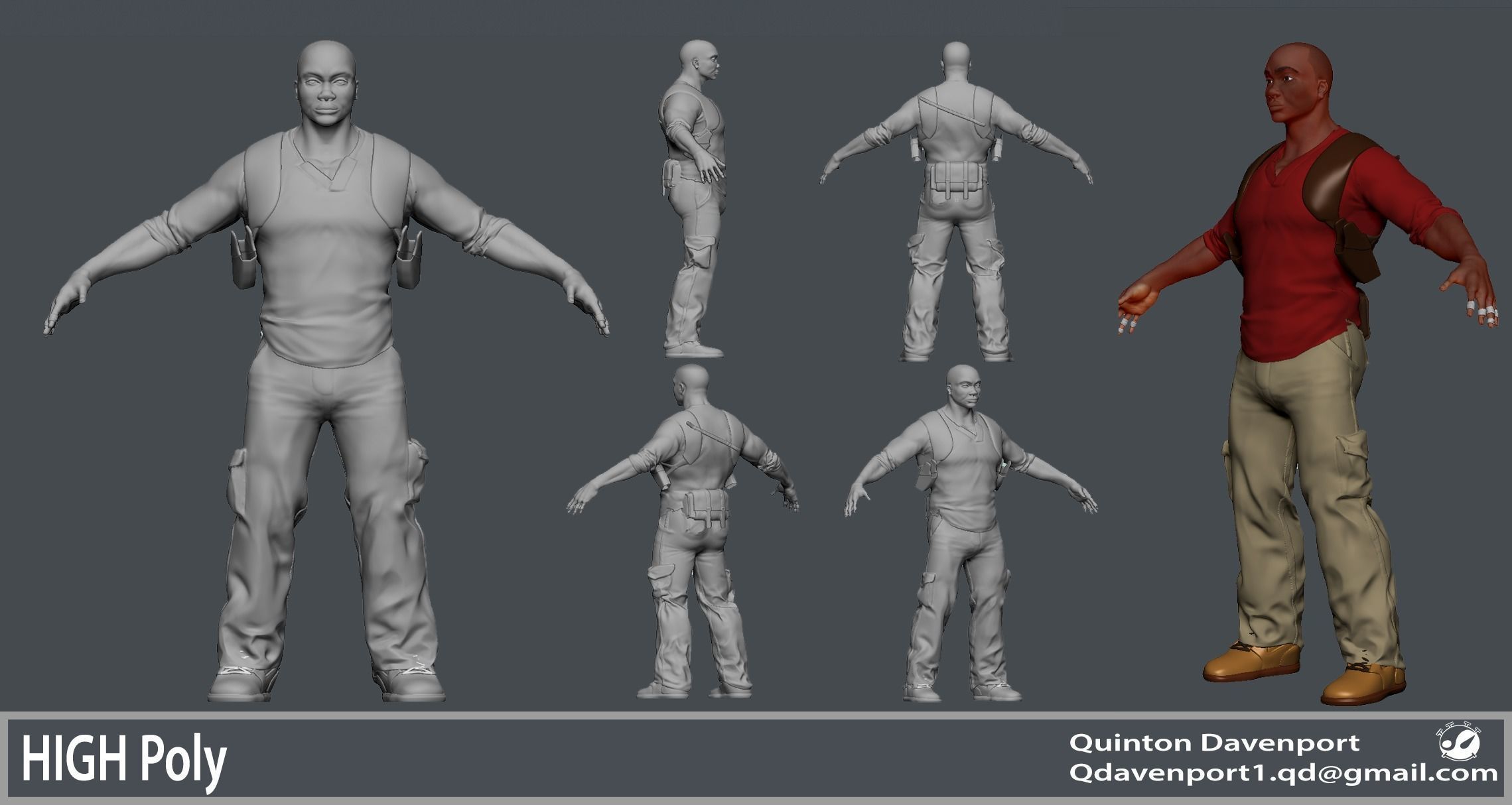Adventurer man in shirt and pants Low-poly 3D model_2