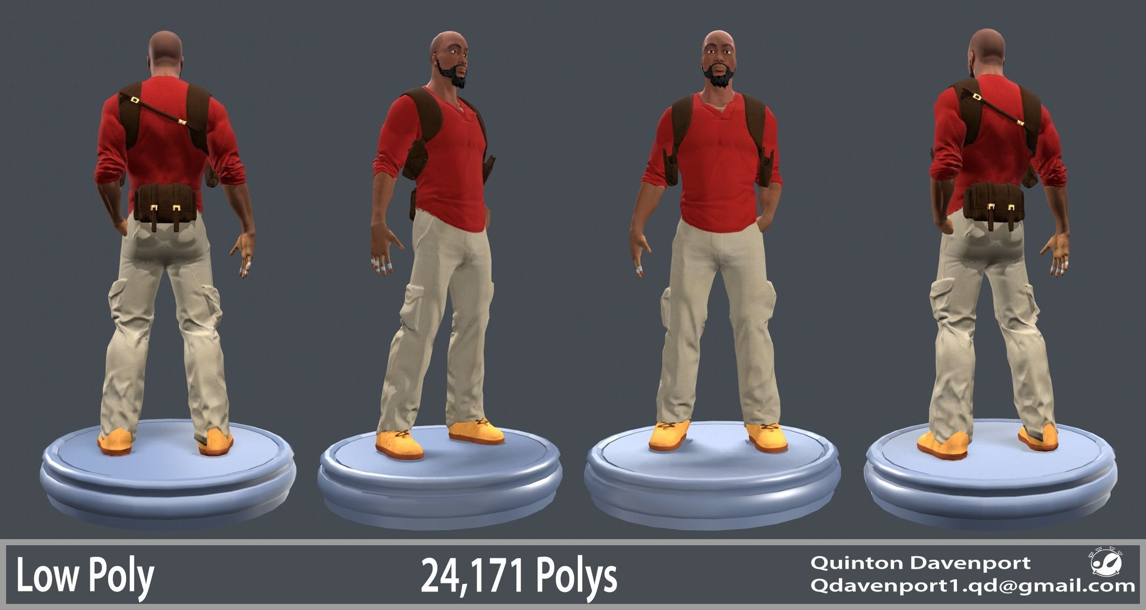Adventurer man in shirt and pants Low-poly 3D model_4