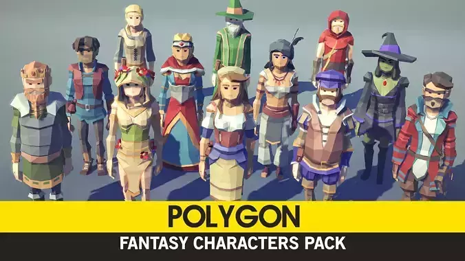 POLYGON - Fantasy Characters Pack Low-poly 3D model
