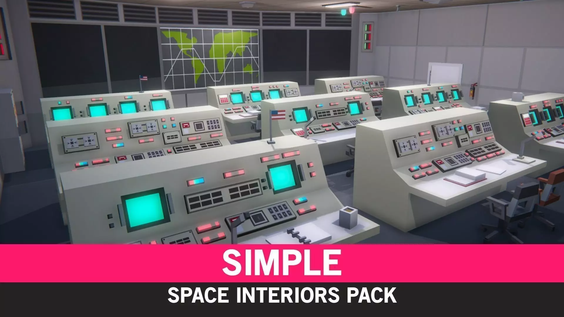 Simple Space Interiors - Cartoon Assets Low-poly 3D model_0