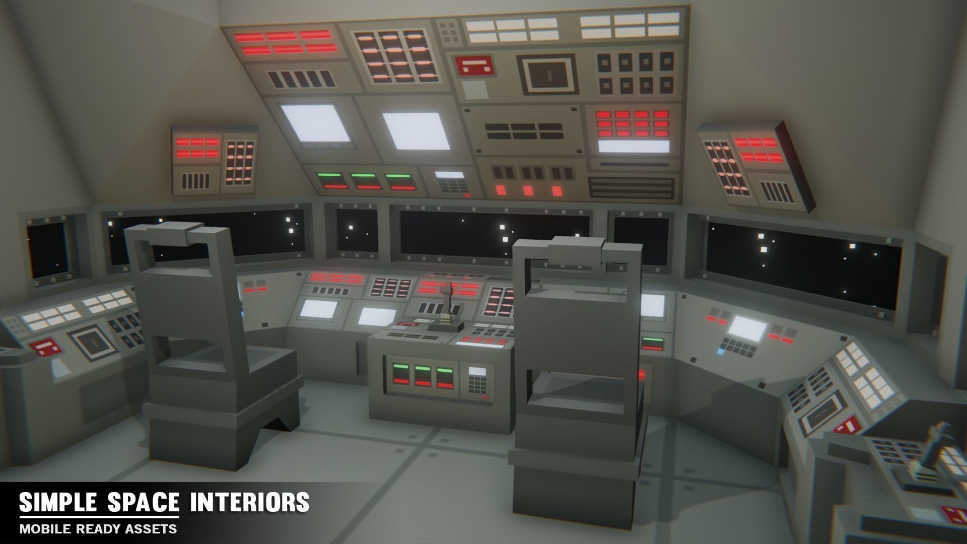 Simple Space Interiors - Cartoon Assets Low-poly 3D model_1