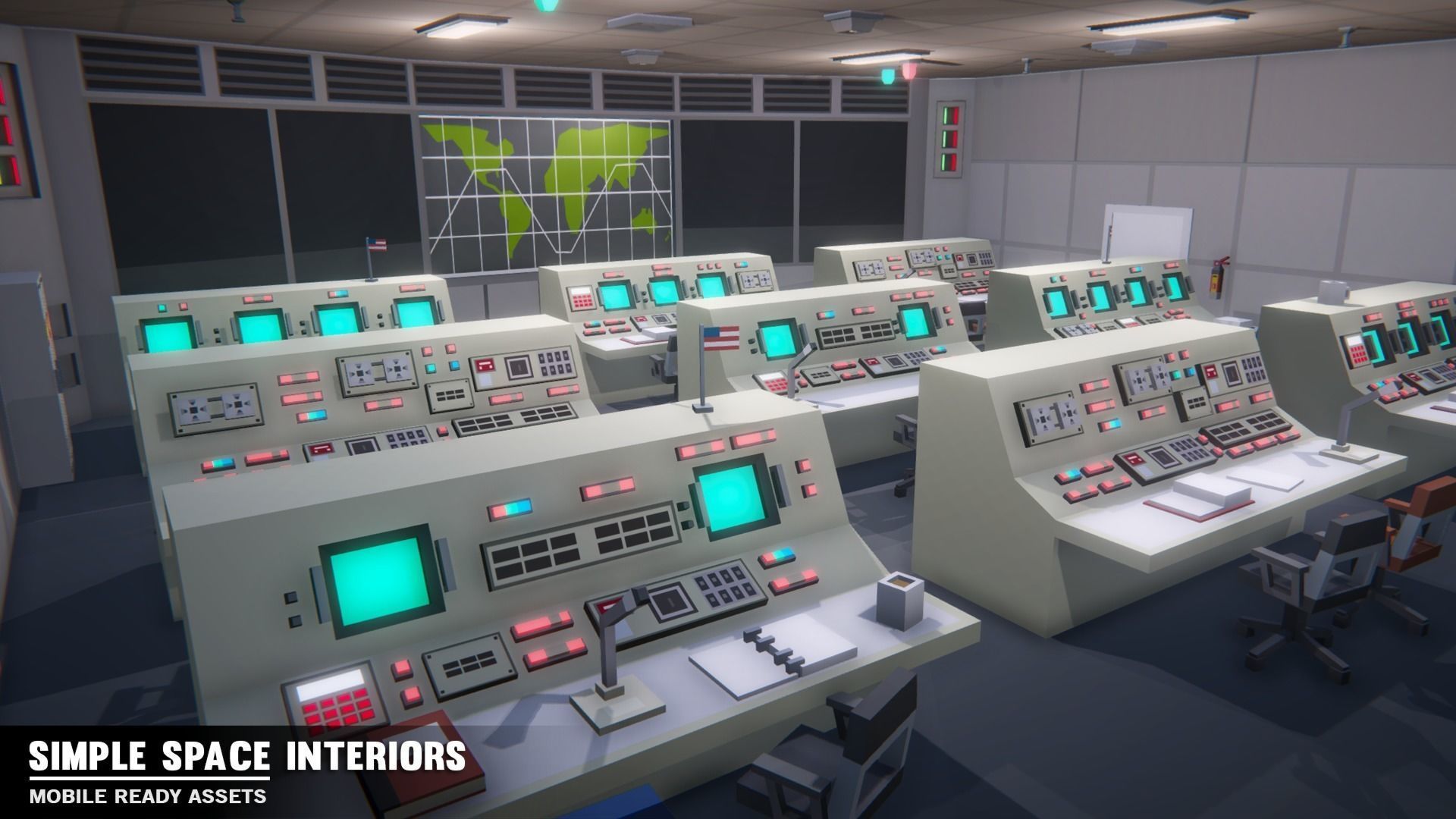 Simple Space Interiors - Cartoon Assets Low-poly 3D model_5