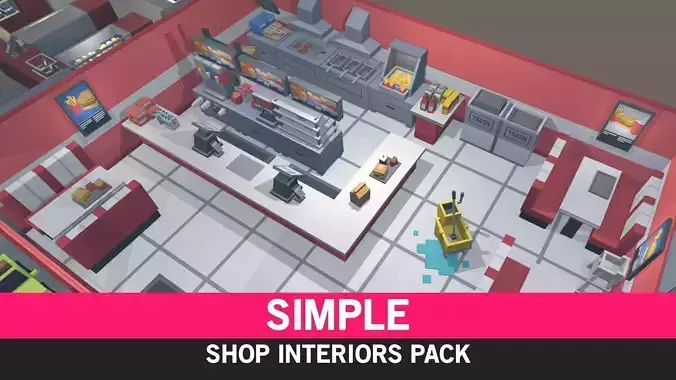 Simple Shop Interiors - Cartoon assets Low-poly 3D model