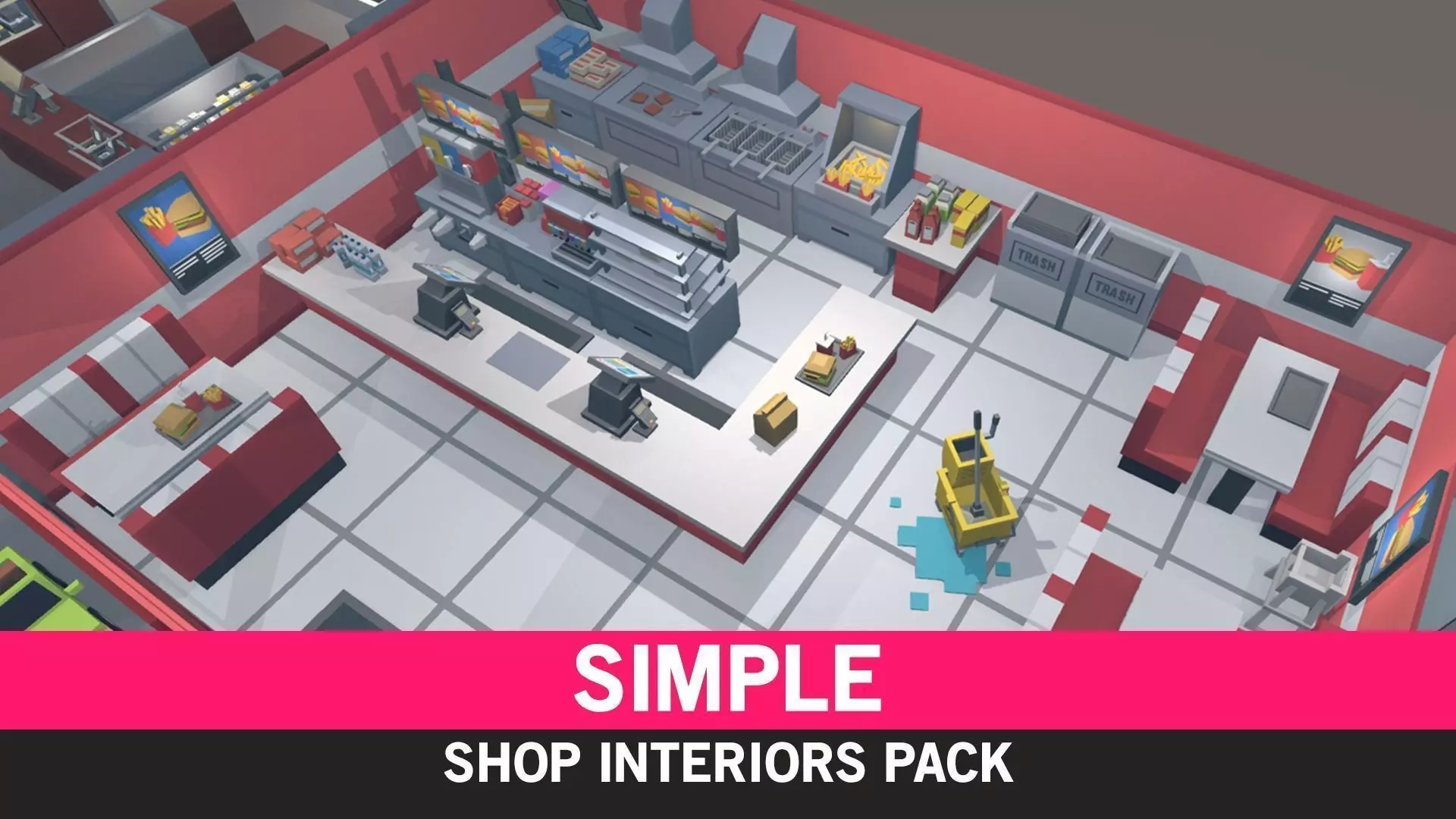 Simple Shop Interiors - Cartoon assets Low-poly 3D model_0
