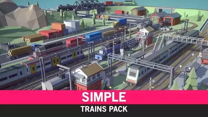 Simple Trains - Cartoon Assets Low-poly 3D model