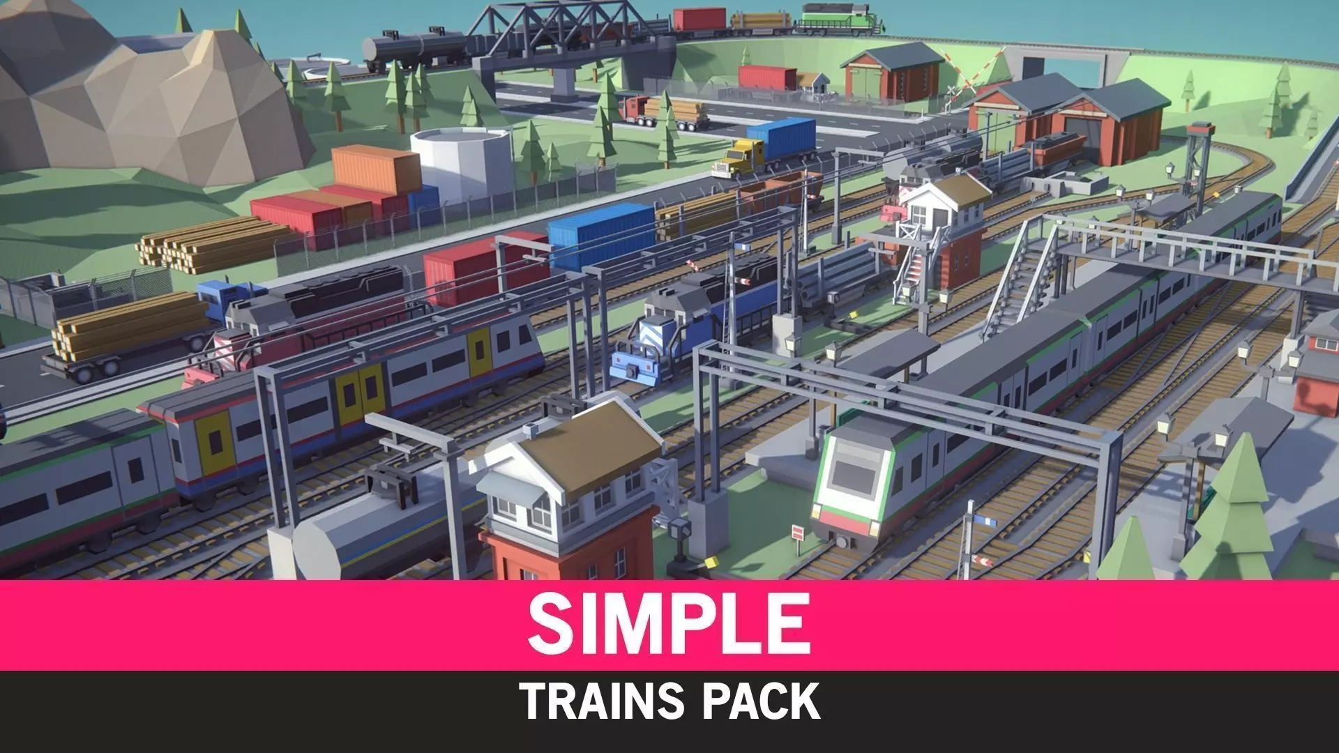 Simple Trains - Cartoon Assets Low-poly 3D model_0
