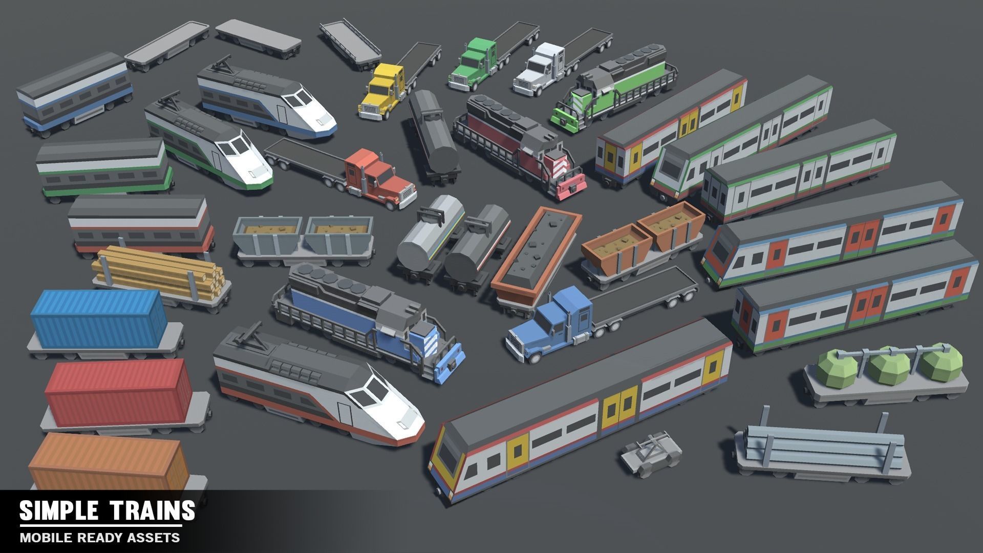 Simple Trains - Cartoon Assets Low-poly 3D model_1
