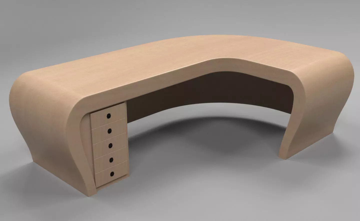 Office Desk - Curved 3D model_0