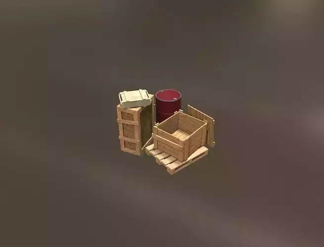 Wooden boxes and pallets