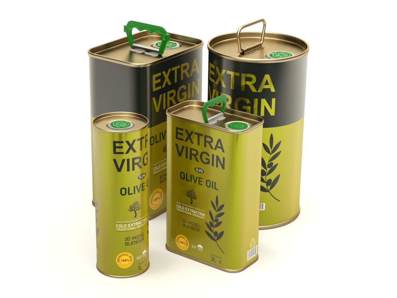 Olive Oil Can Set 3D model_4
