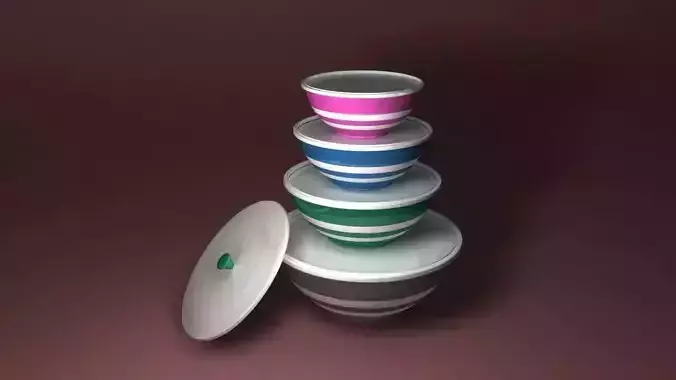 Bowl Set stack of colorful cups 3D model