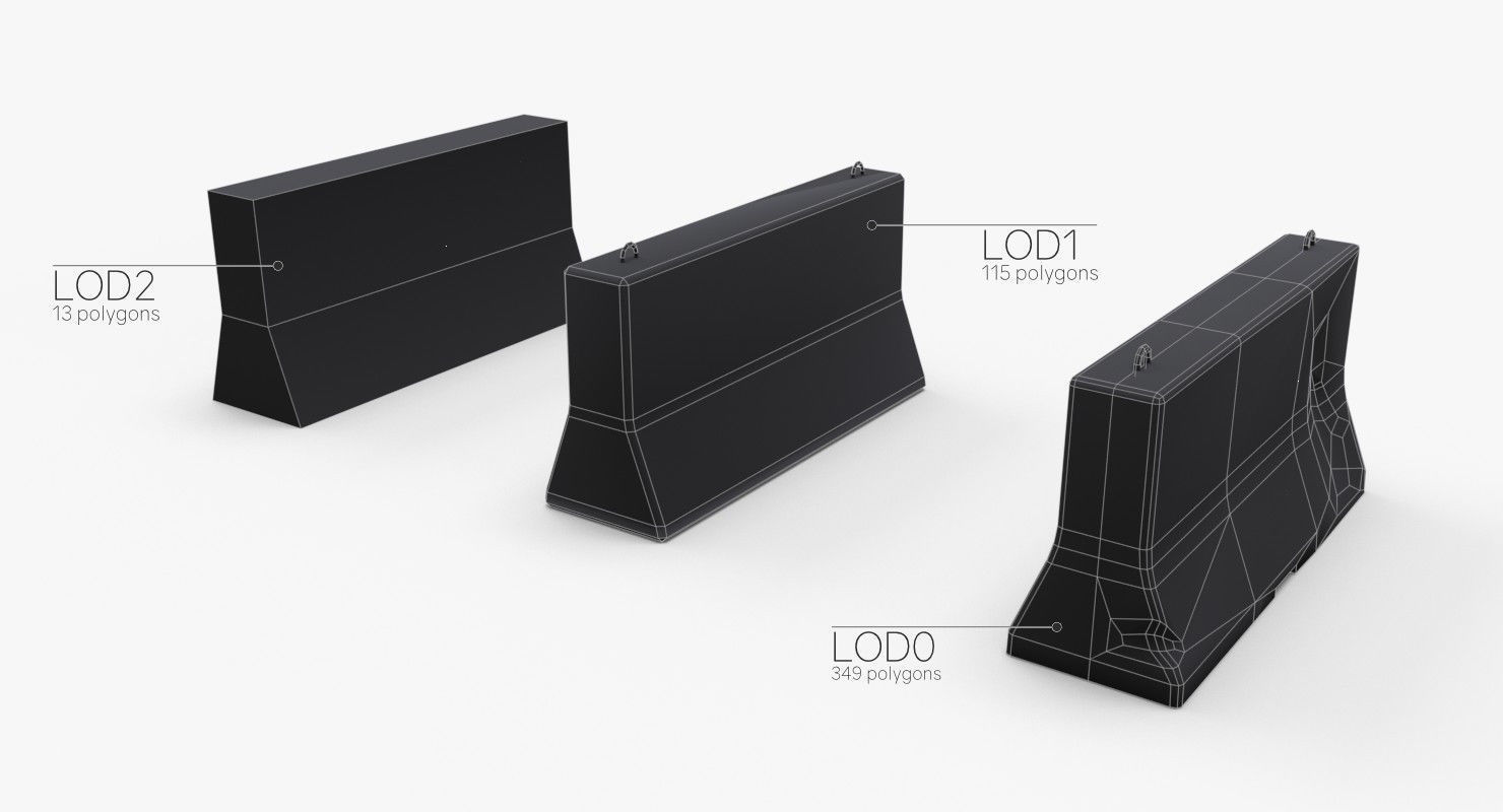 Roadwork concrete block Low-poly 3D model_19