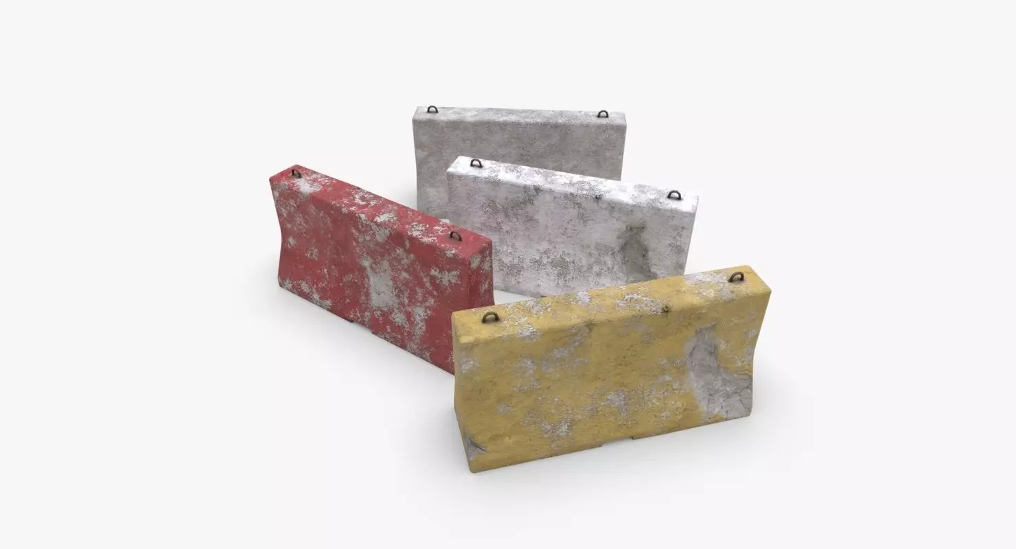 Roadwork concrete block Low-poly 3D model_0