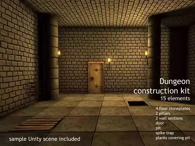 Dungeon Creation Kit - 15 dungeon assets Low-poly 3D model