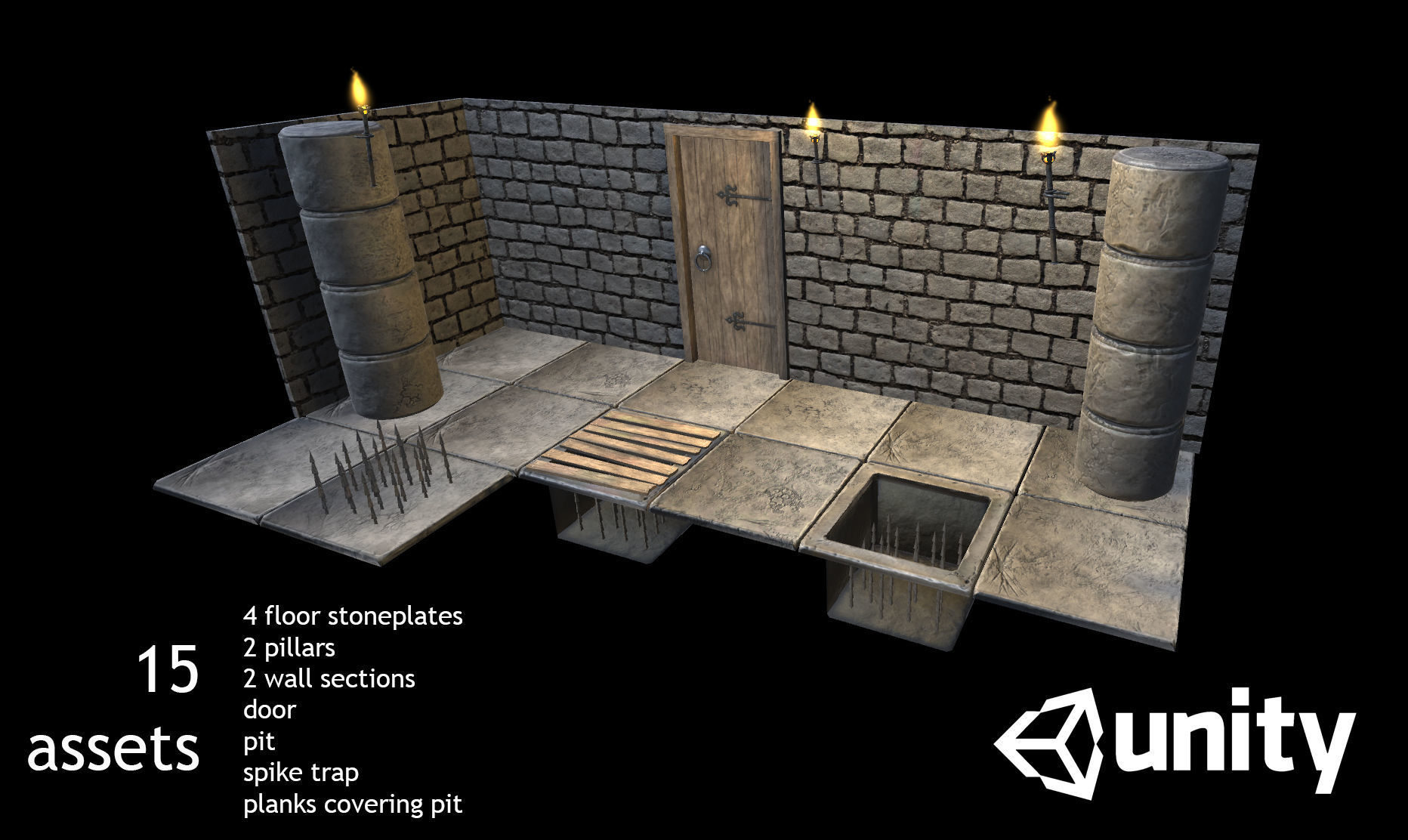 Dungeon Creation Kit - 15 dungeon assets Low-poly 3D model_1