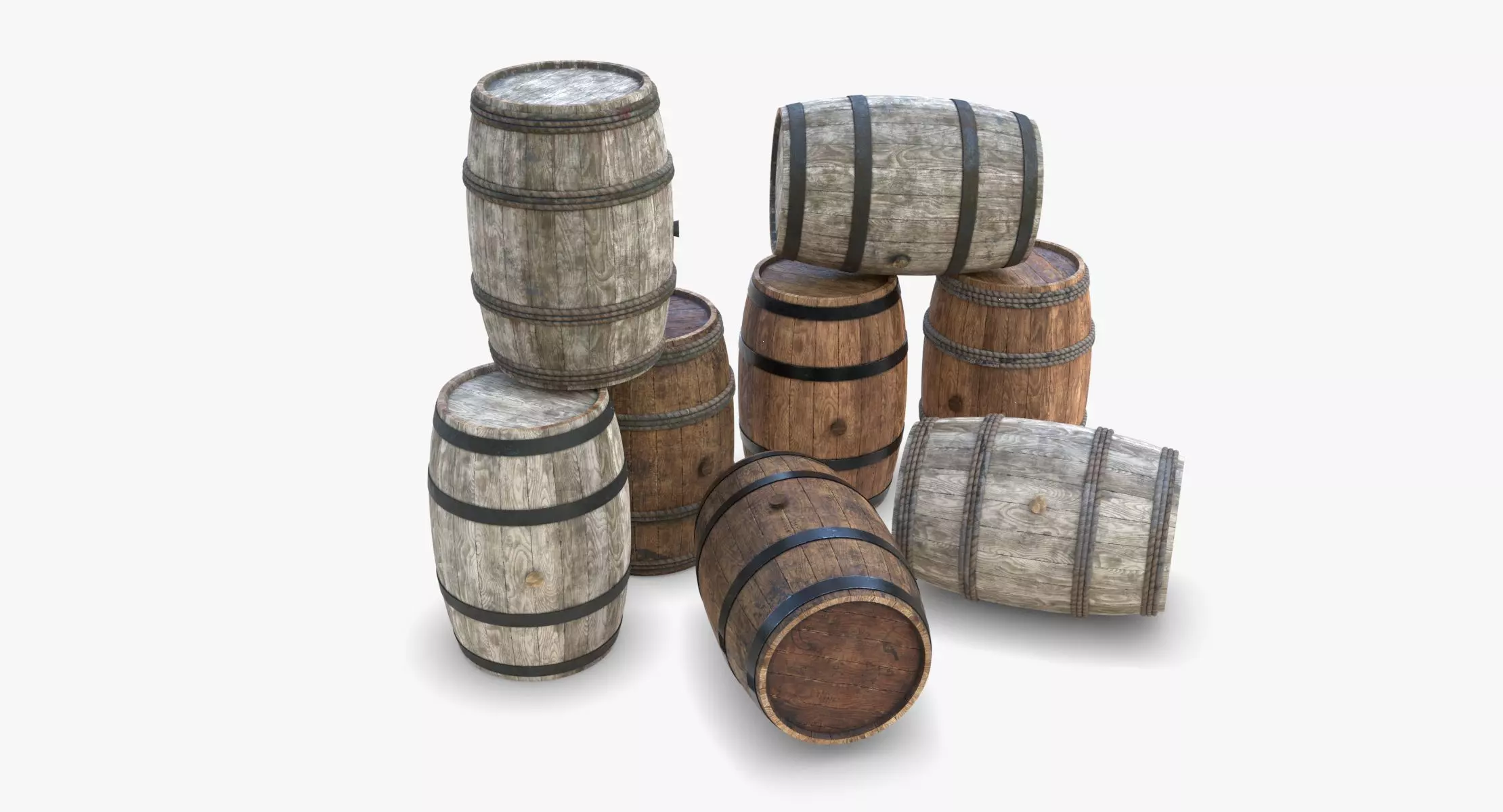 Wooden barrels Low-poly 3D model
