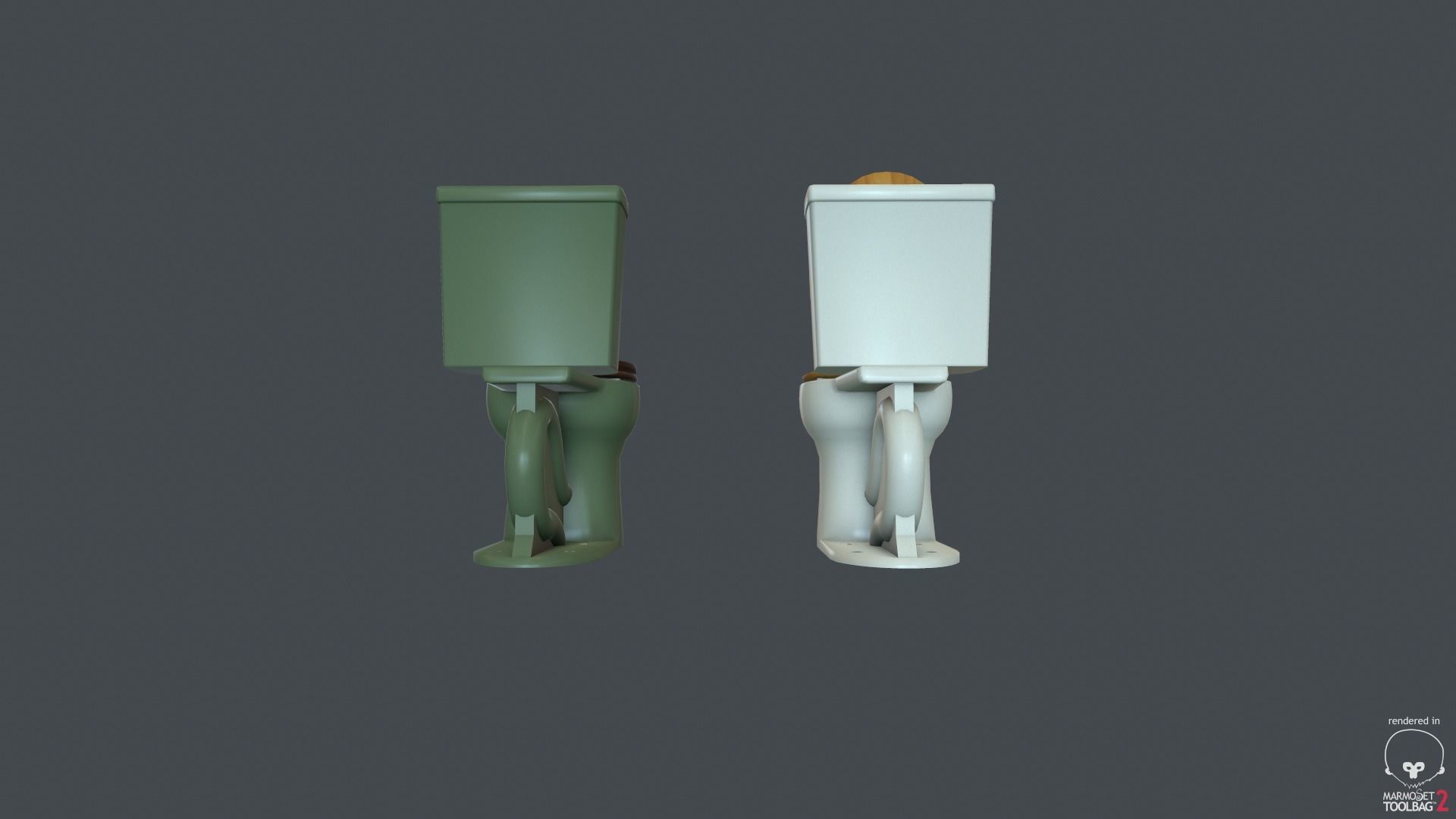 Game Ready Toilet with two bowls Low-poly 3D model_8