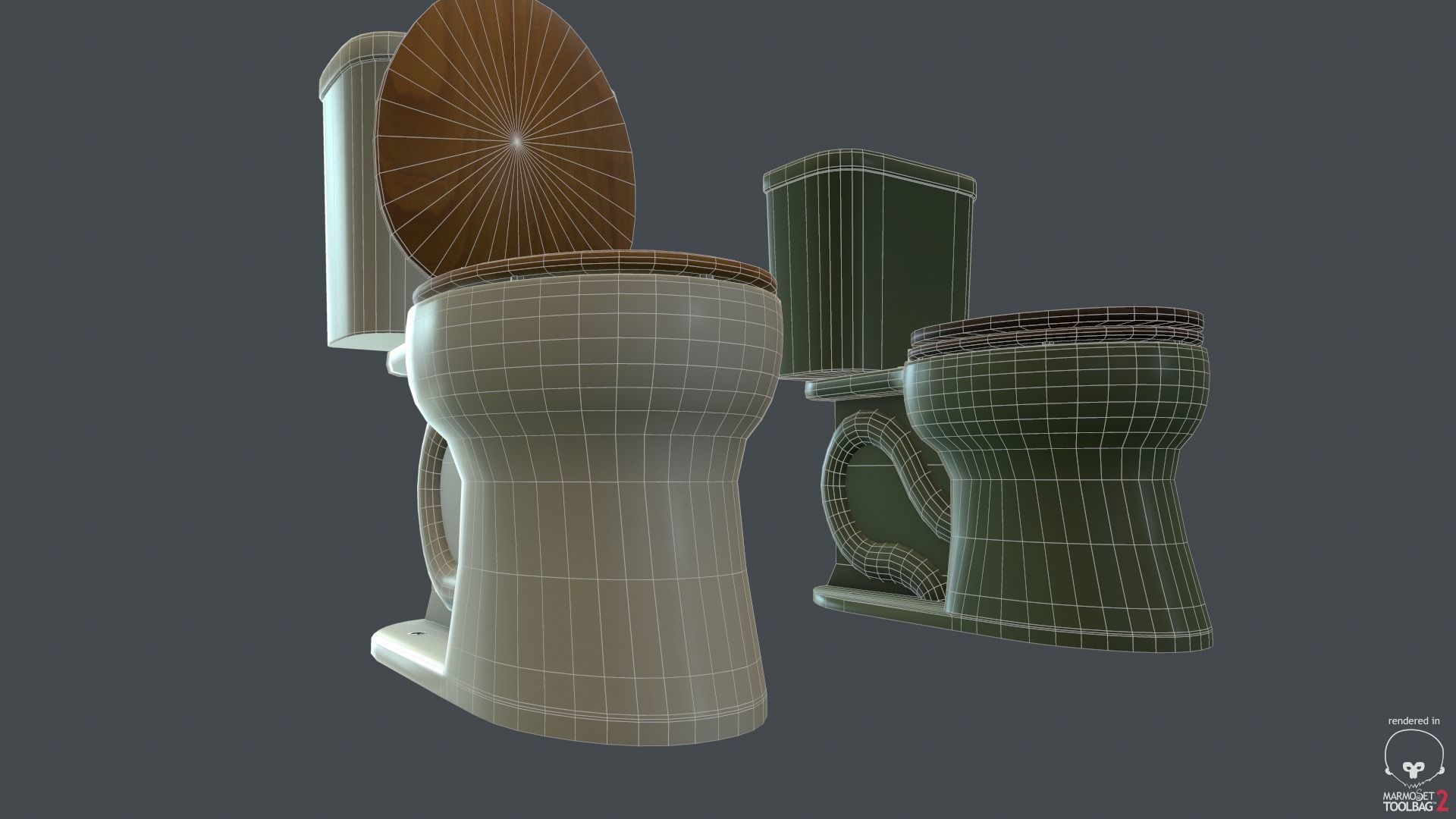 Game Ready Toilet with two bowls Low-poly 3D model_5
