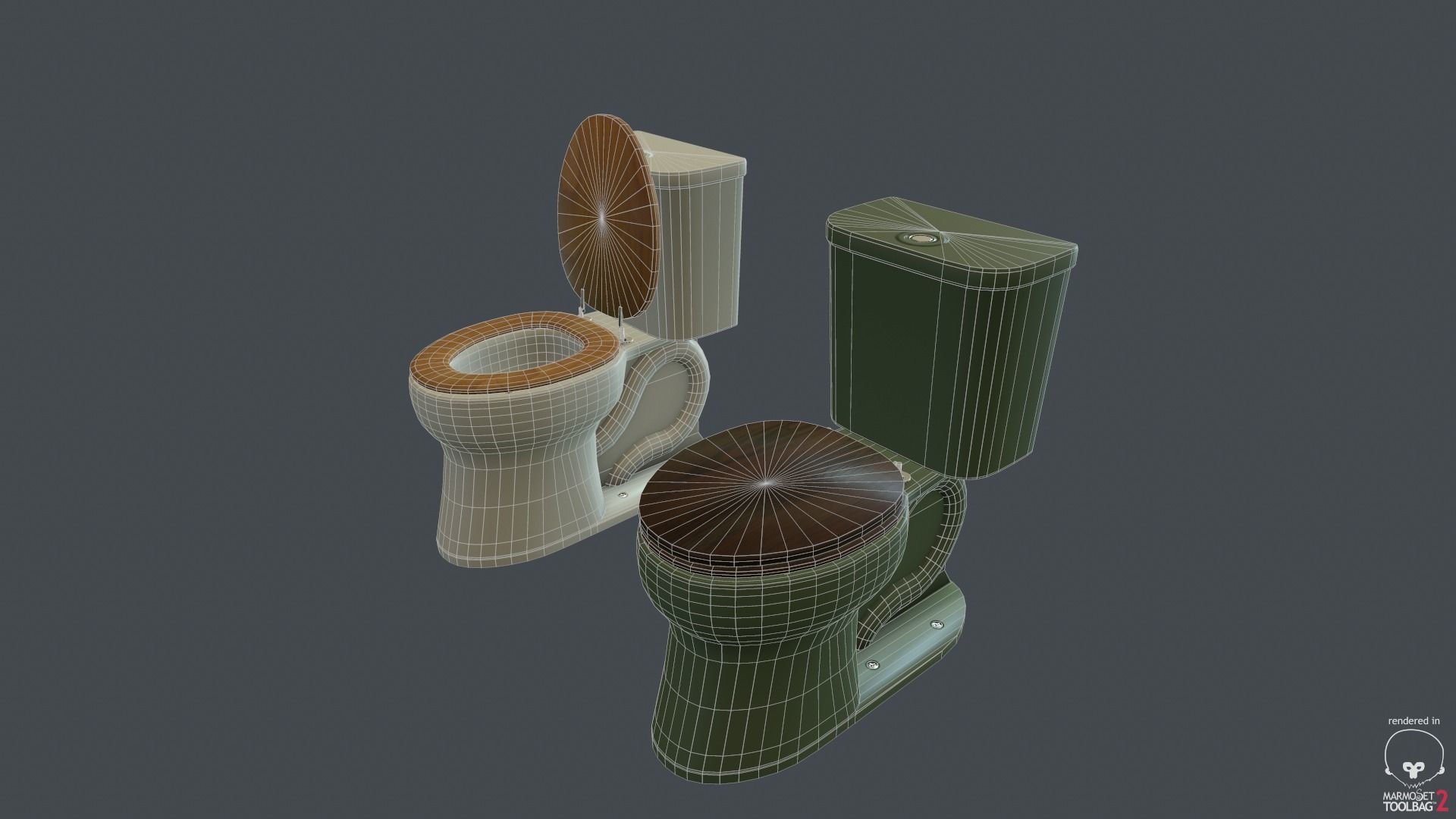 Game Ready Toilet with two bowls Low-poly 3D model_7