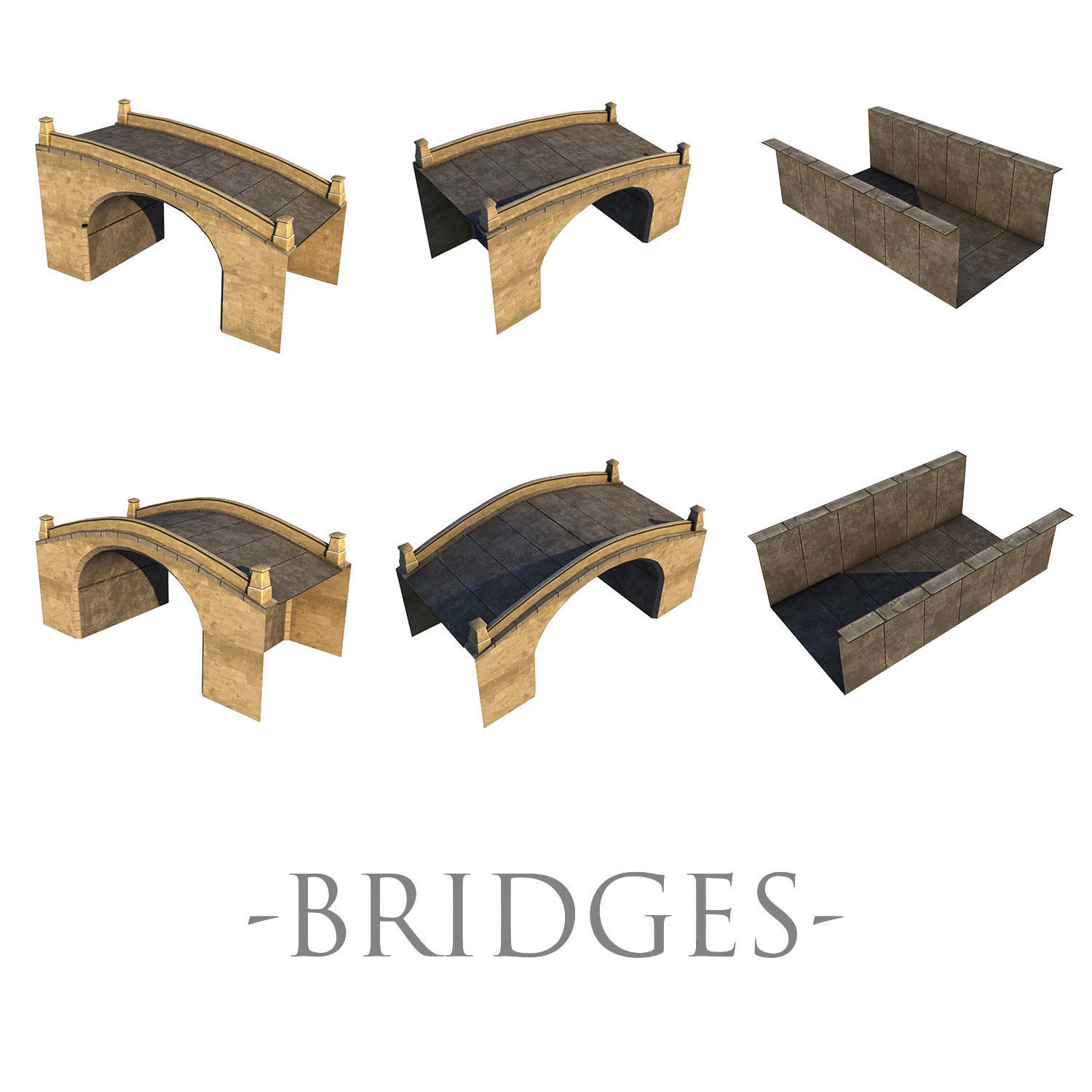 Mid Poly Roads Staircases and Bridges Pack Low-poly 3D model_4