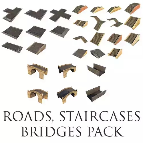 Mid Poly Roads Staircases and Bridges Pack Low-poly 3D model