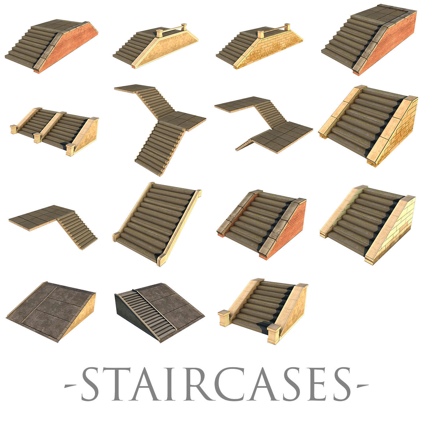 Mid Poly Roads Staircases and Bridges Pack Low-poly 3D model_3