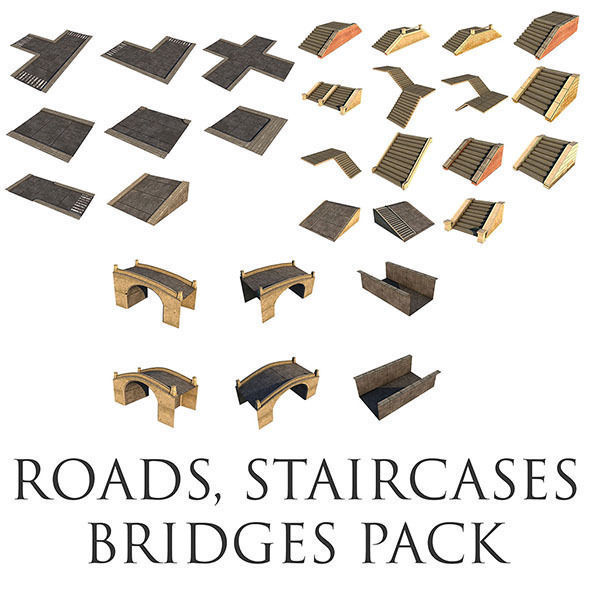 Mid Poly Roads Staircases and Bridges Pack Low-poly 3D model_1