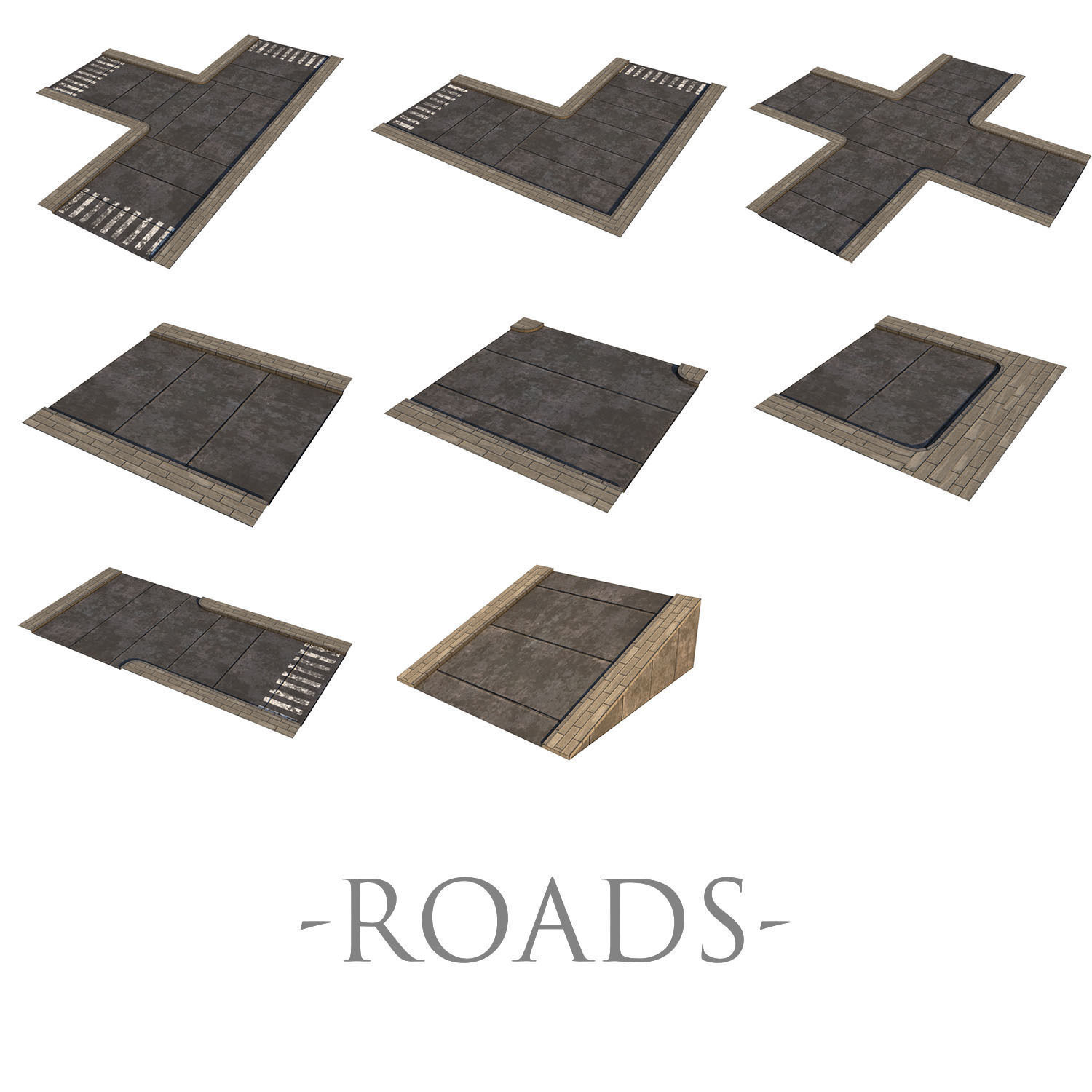 Mid Poly Roads Staircases and Bridges Pack Low-poly 3D model_2