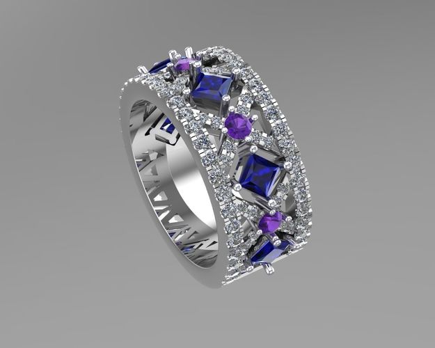Princess diamond golden rings NN123 3D print model
