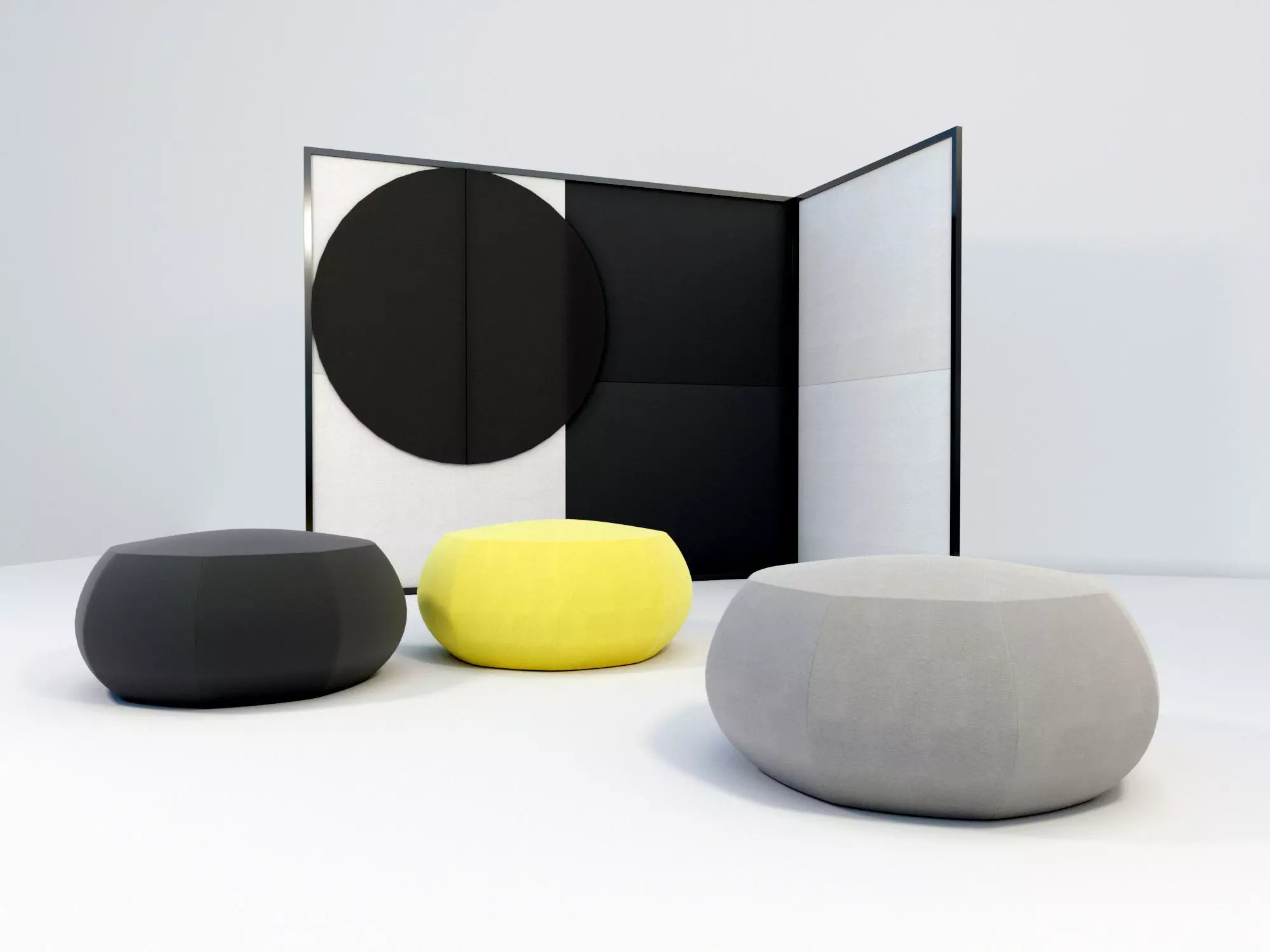 Chair pouf and folding screen 3D model_0