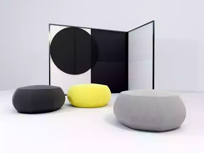 Chair pouf and folding screen 3D model
