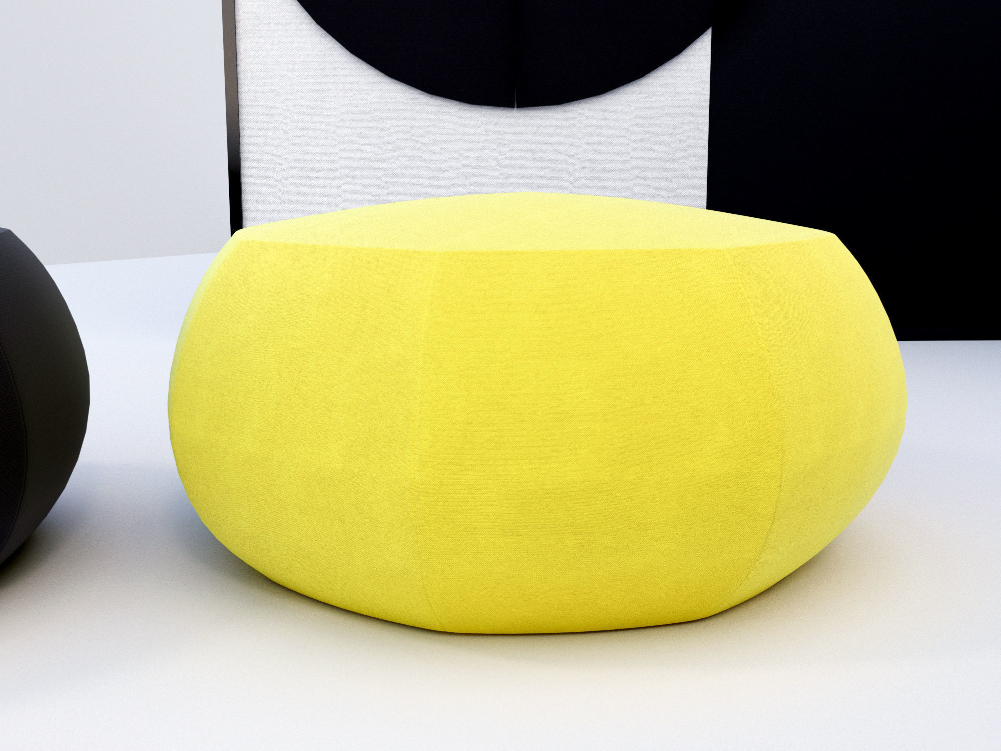 Chair pouf and folding screen 3D model_2