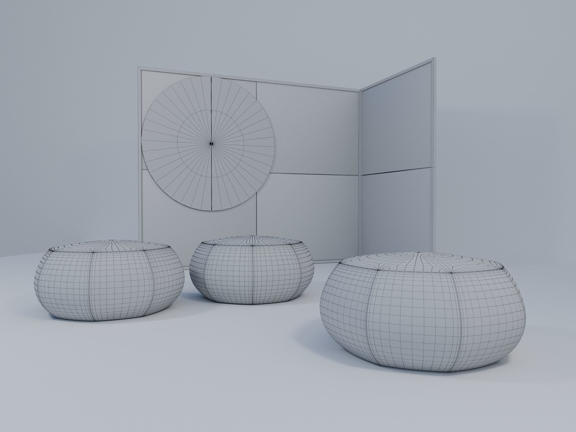 Chair pouf and folding screen 3D model_4