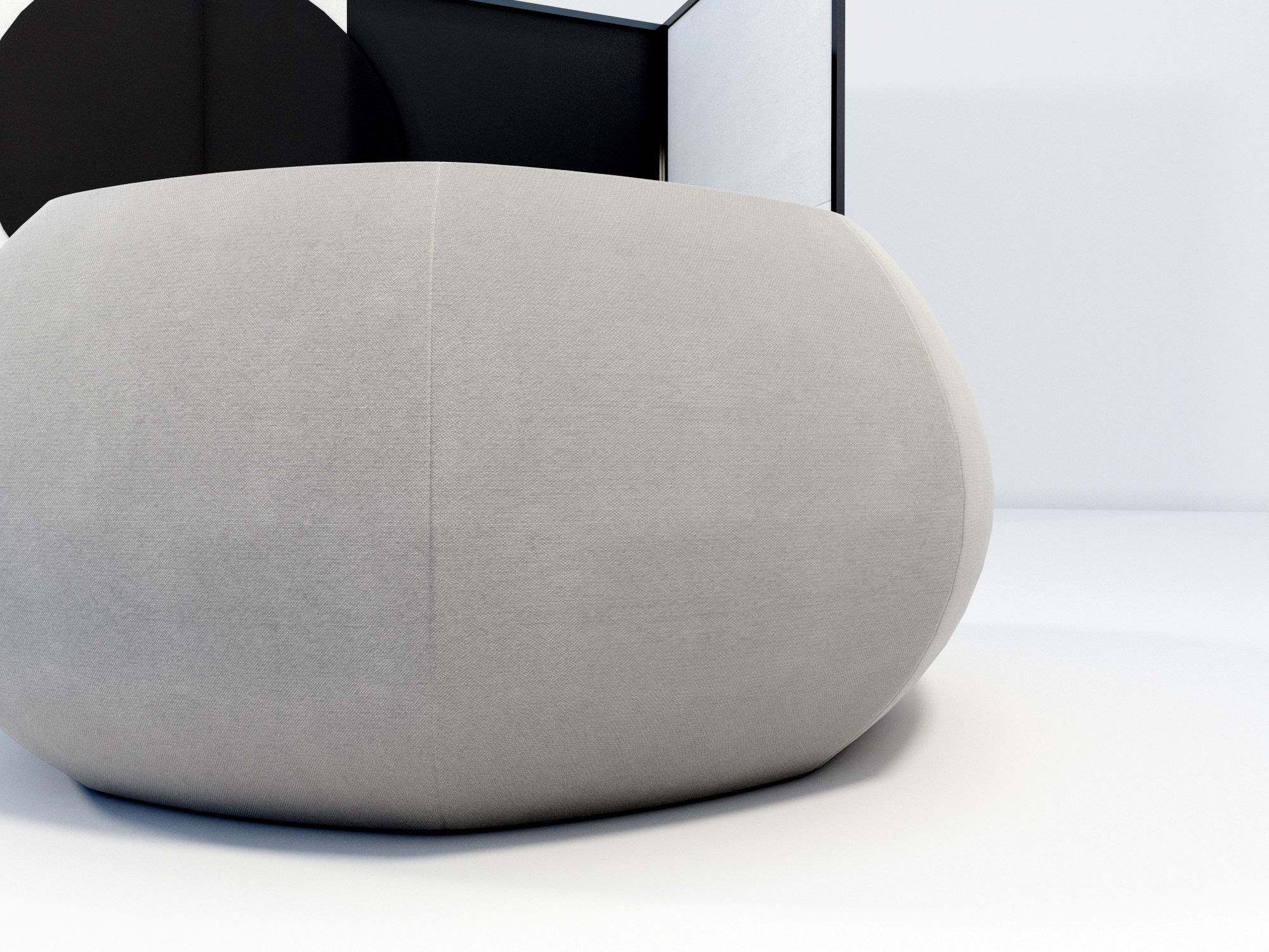 Chair pouf and folding screen 3D model_1