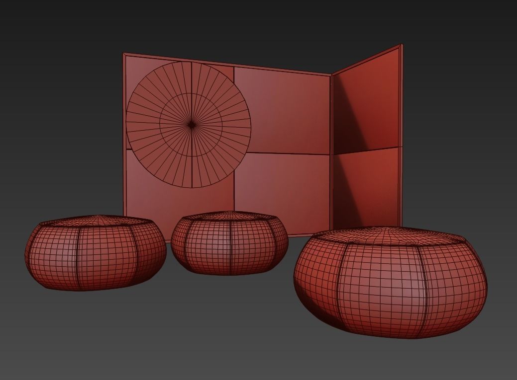 Chair pouf and folding screen 3D model_5