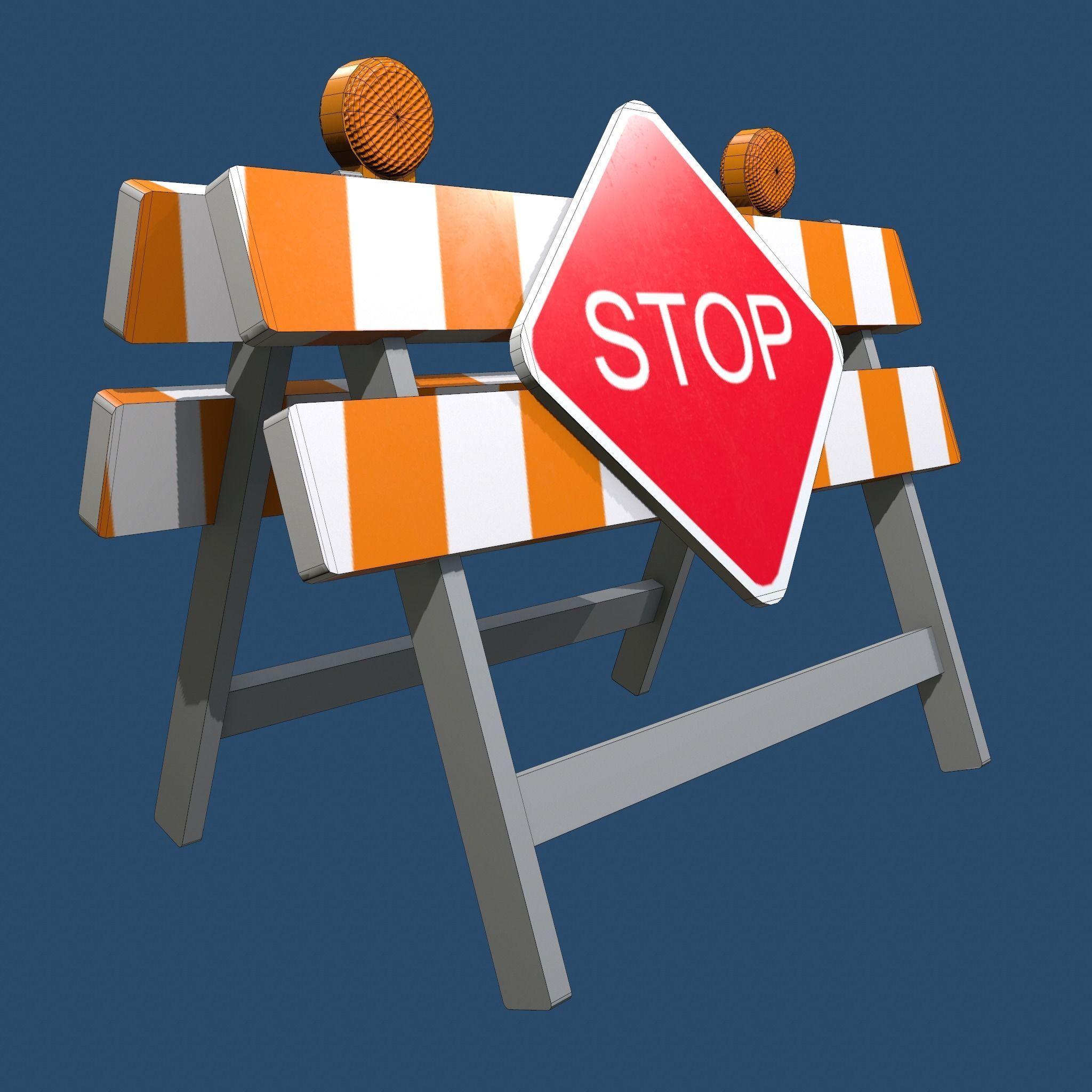 Traffic Alert Road Block Sign Free low-poly 3D model_18
