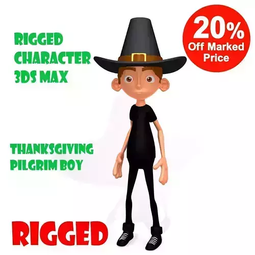 Thanksgiving Pilgrim boy cartoon rigged 3D model