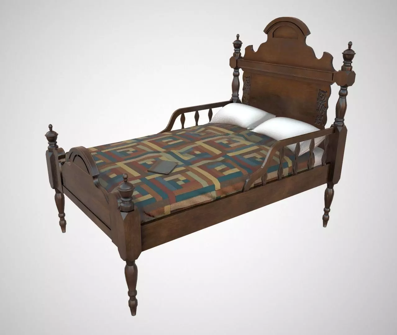 Antique bed Low-poly 3D model_0