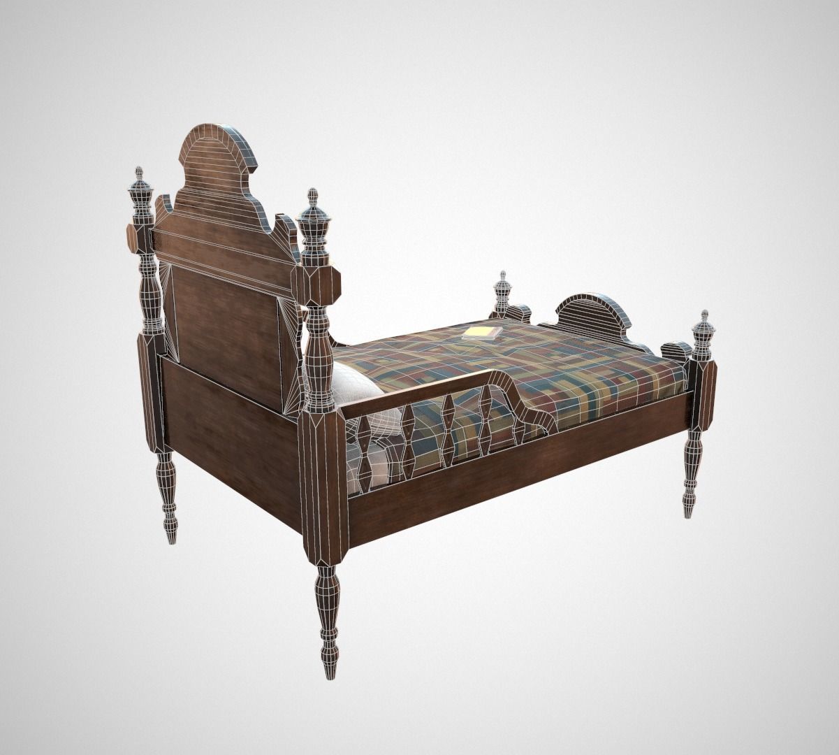 Antique bed Low-poly 3D model_3