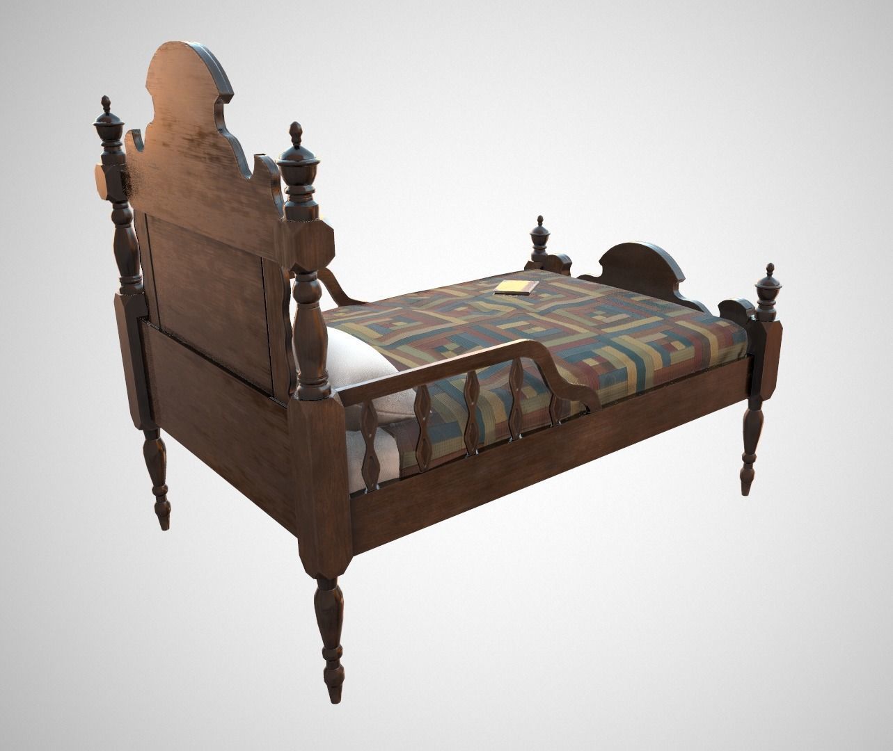 Antique bed Low-poly 3D model_7