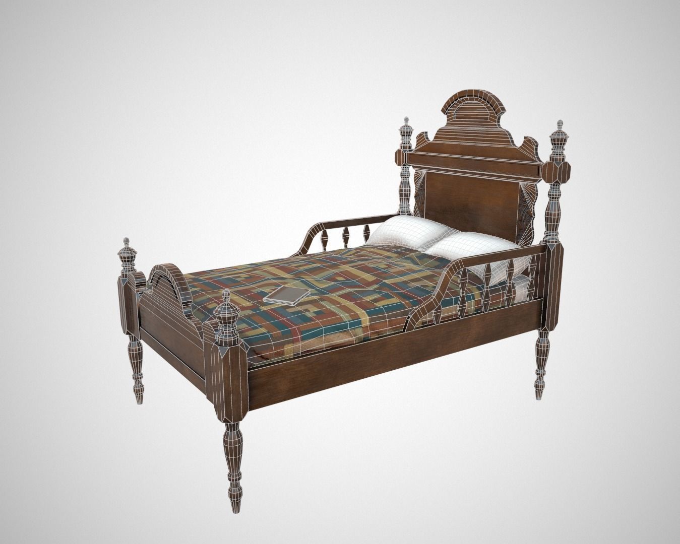 Antique bed Low-poly 3D model_8