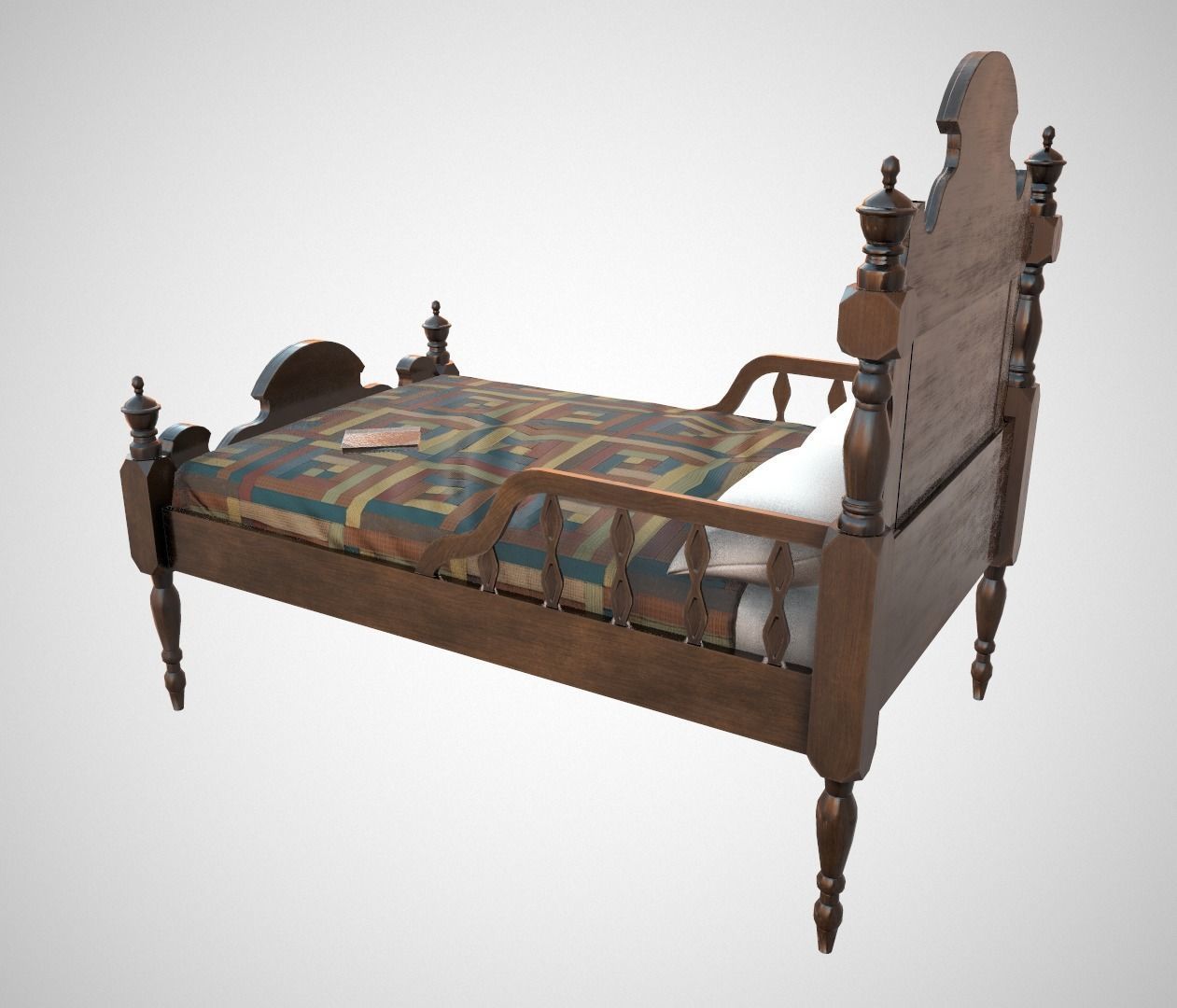 Antique bed Low-poly 3D model_5