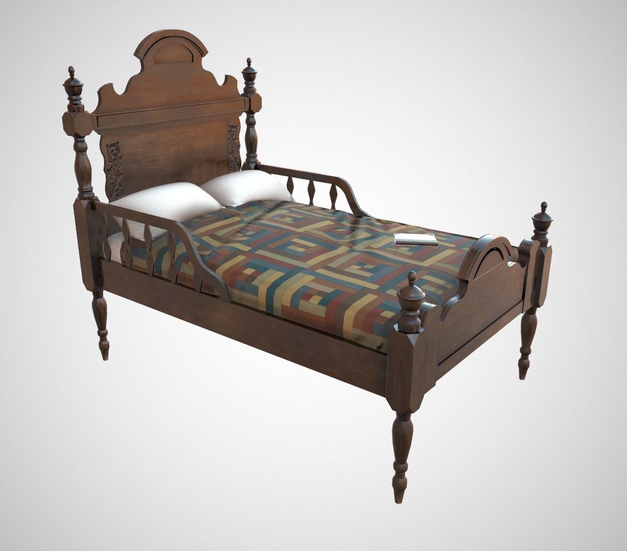Antique bed Low-poly 3D model_2