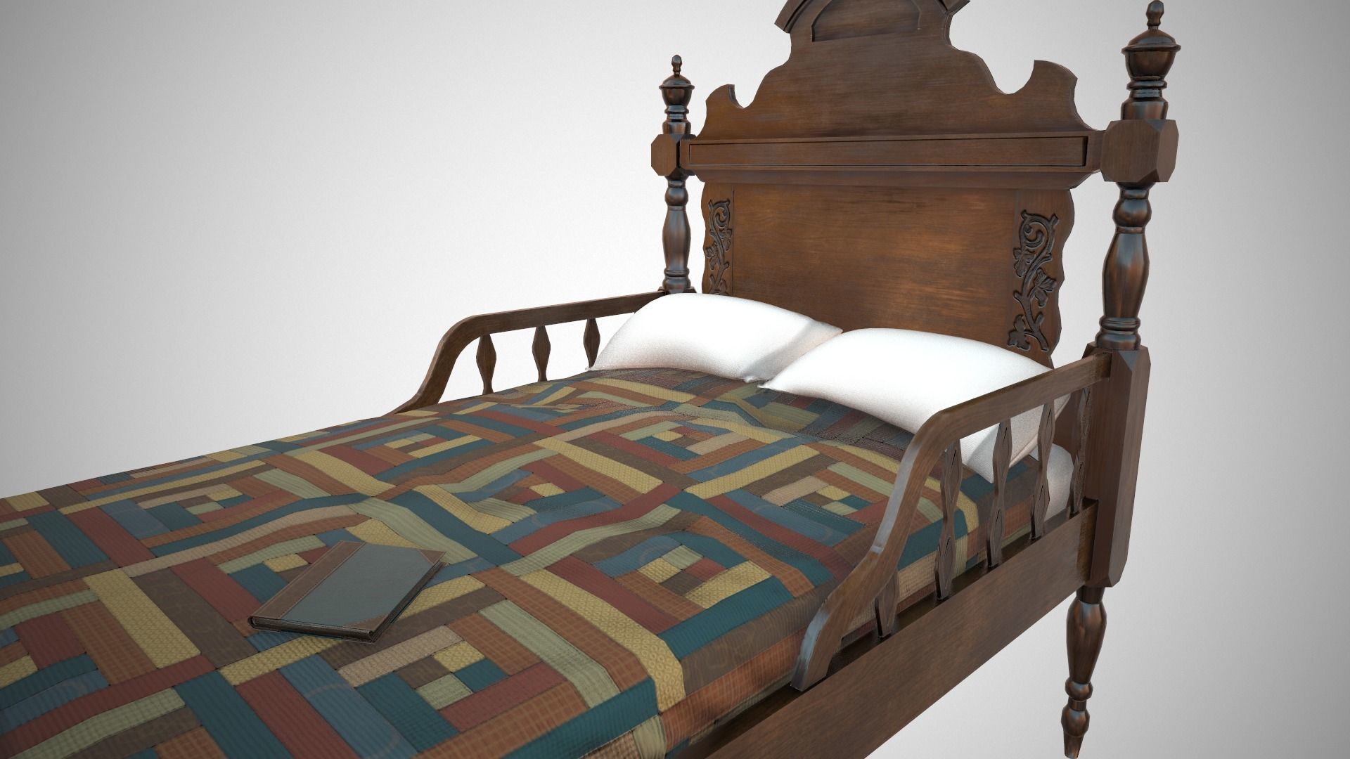 Antique bed Low-poly 3D model_6