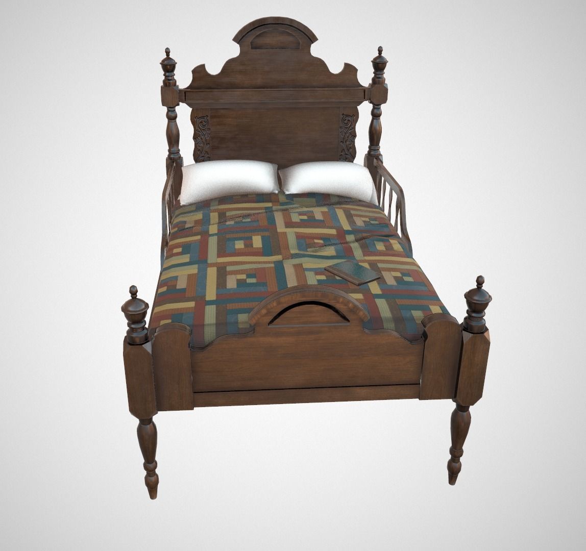 Antique bed Low-poly 3D model_1